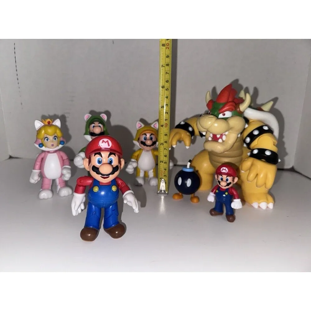Super Mario Figure Lot 7 Bowser Cat Mario Luigi Peach Bob-omb Nintendo JAKKS